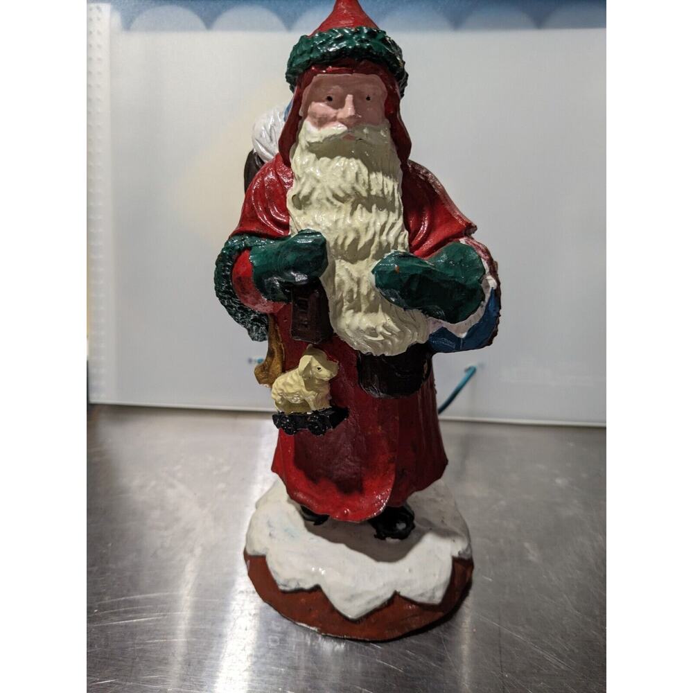 Vintage Paper Maché Santa 8.75" Tall Wood Look Pre 1970's